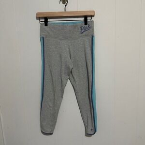 Victoria's Secret Pink Gray capri leggings with blue stripes Size S